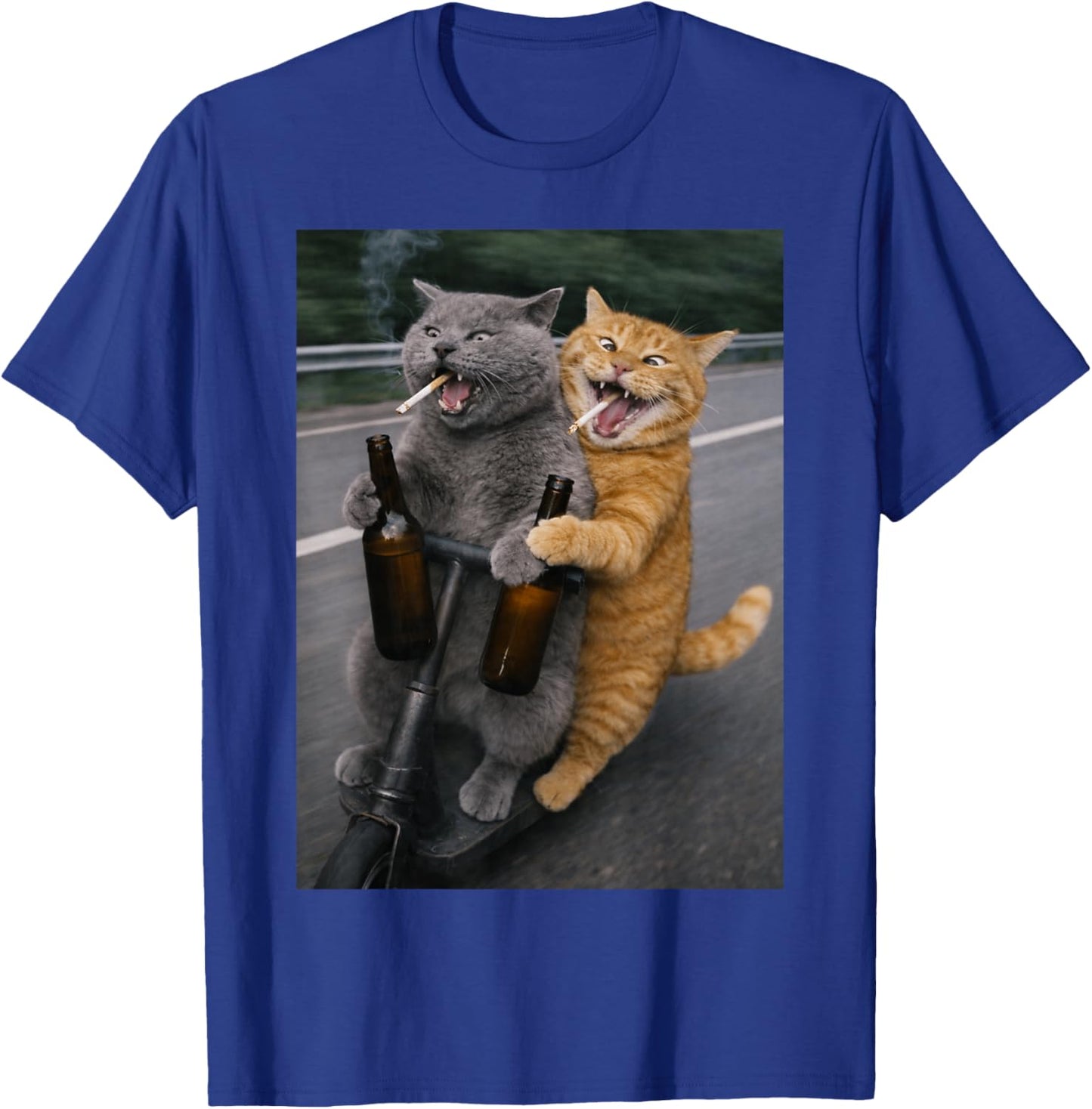 Funny Cat Smoking Cigarette and Drinking T-Shirt - T-Shirt | Royal