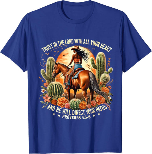 Vintage Western Christian Cowgirl Proverbs 3:5-6 Faith T-Shirt - T-Shirt | Royal