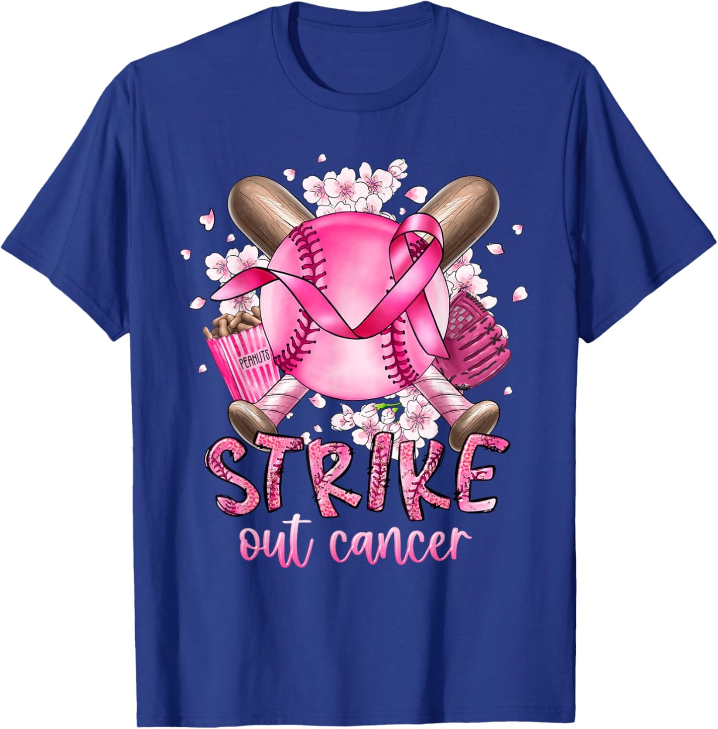 Strike Out Breast Cancer Softball Baseball Player Support T-Shirt - T-Shirt | Royal
