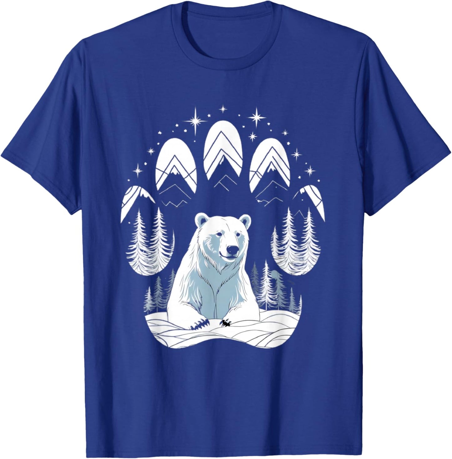 Bear in Winter Landscape – Paw Print and Mountains T-Shirt - T-Shirt | Royal