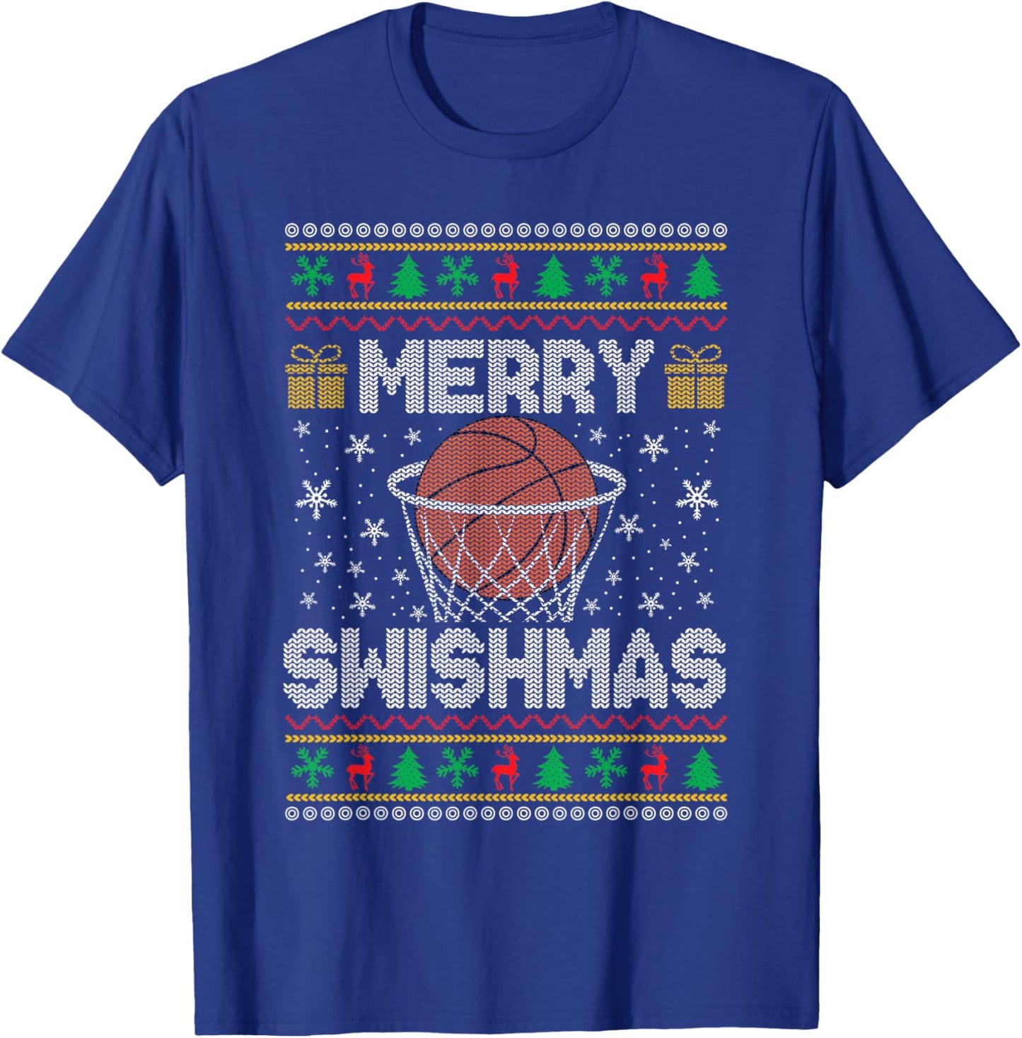 Merry Christmas Ugly Christmas Sweater Basketball Fans Women T-Shirt - T-Shirt | Royal