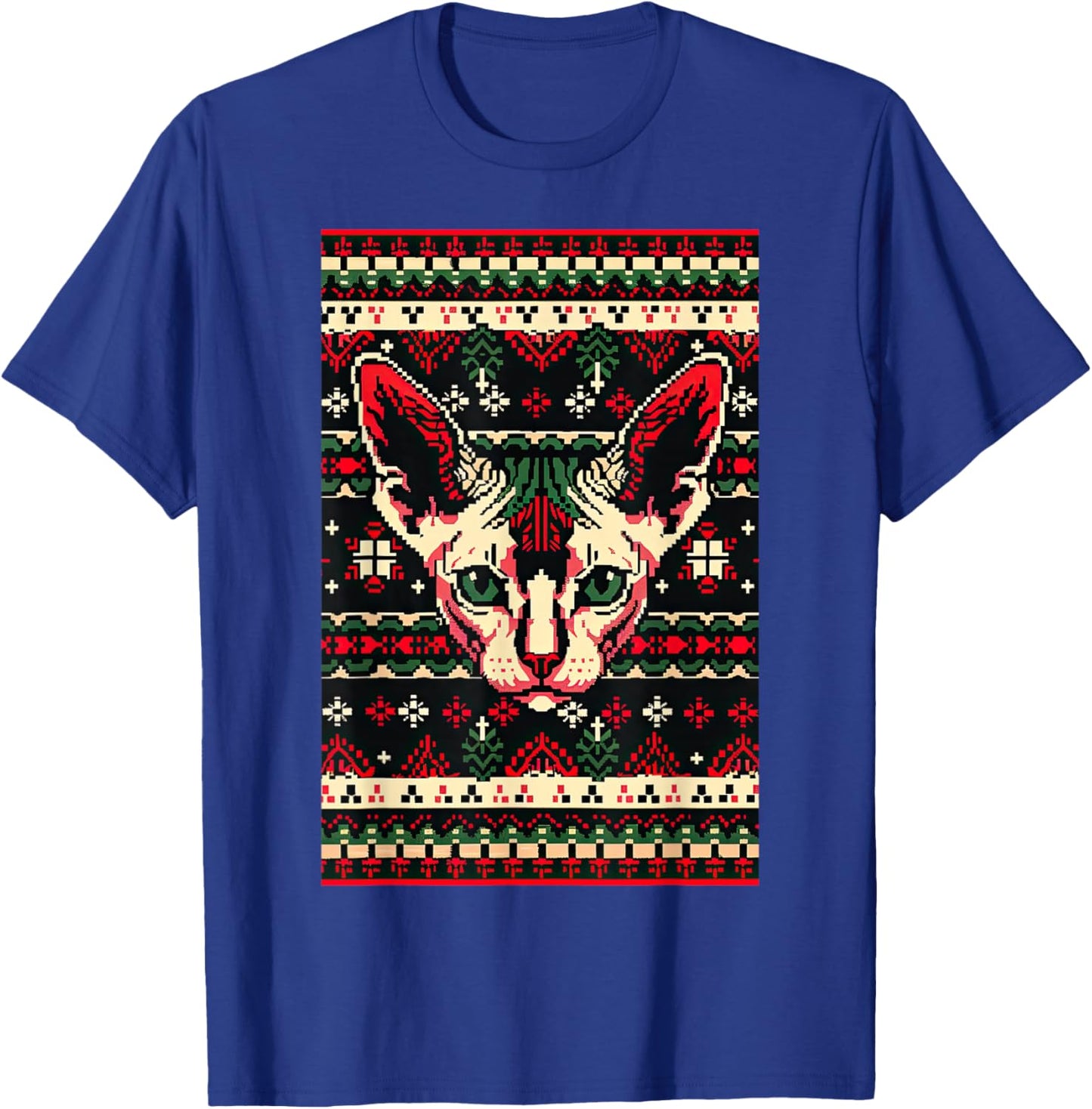 Christmas Ugly Sweater Sphynx Cat Funny Xmas T-Shirt - T-Shirt | Royal