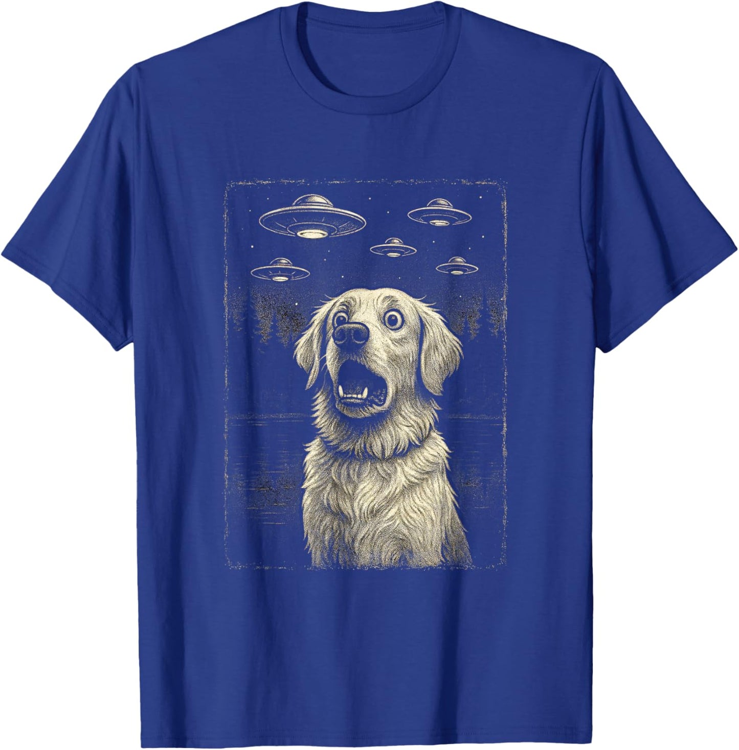 Golden Retriever UFO Encounter - Funny Dog Art T-Shirt - T-Shirt | Royal