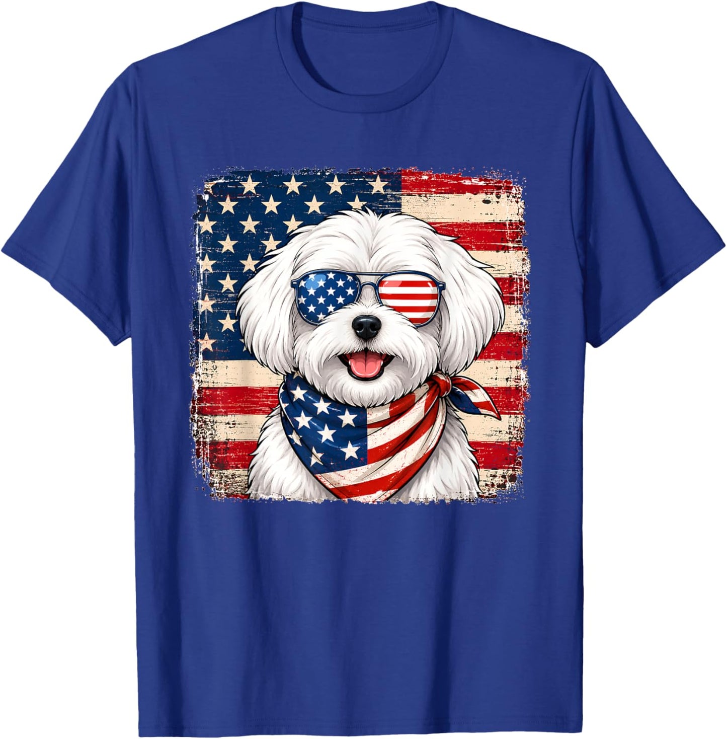 Maltese Dog US America Flag Patriotic Maltese 4th of July T-Shirt - T-Shirt | Royal