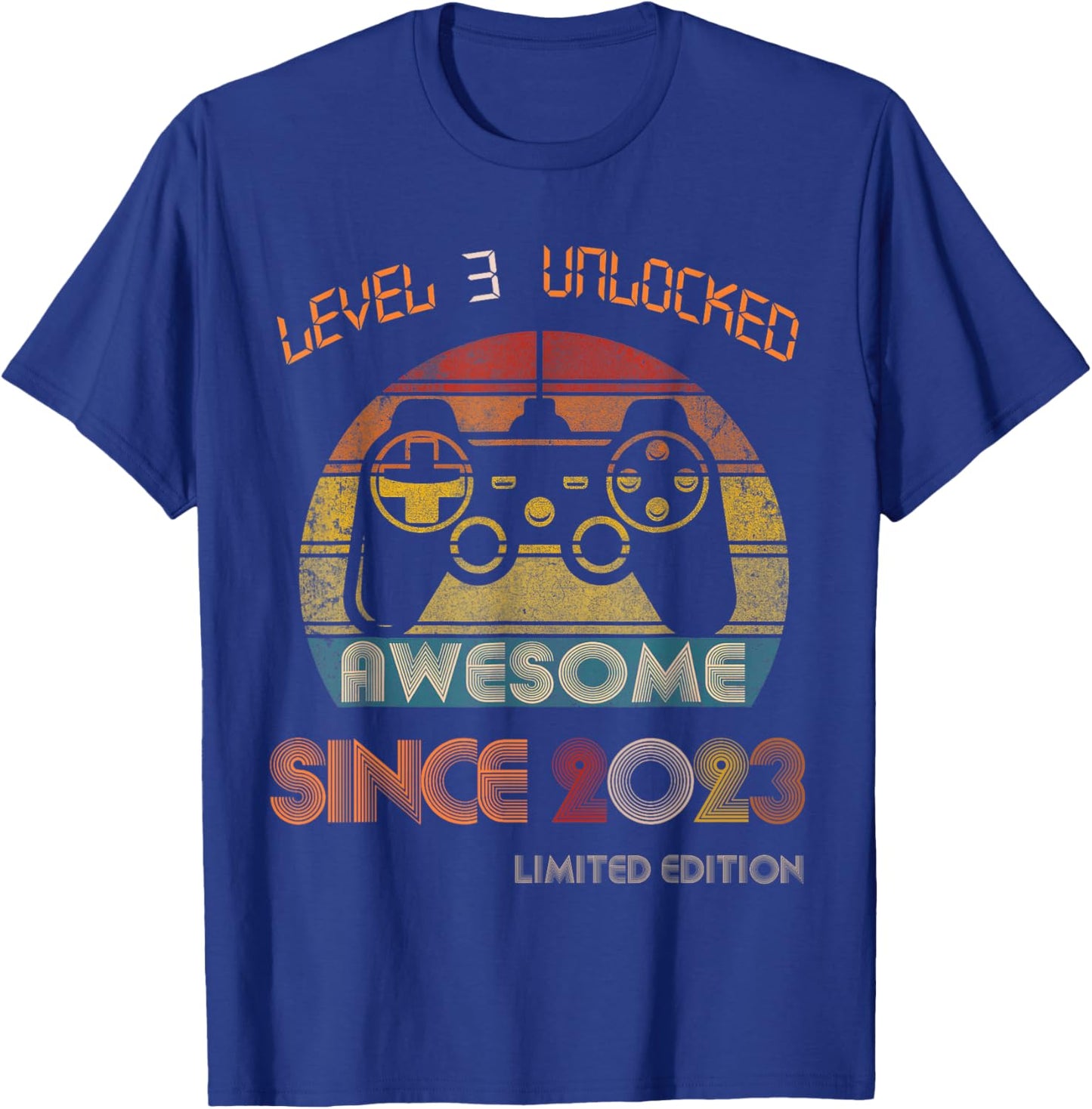 Level 3 Unlocked Awesome Since 2023 3rd Birthday Gaming T-Shirt - T-Shirt | Royal