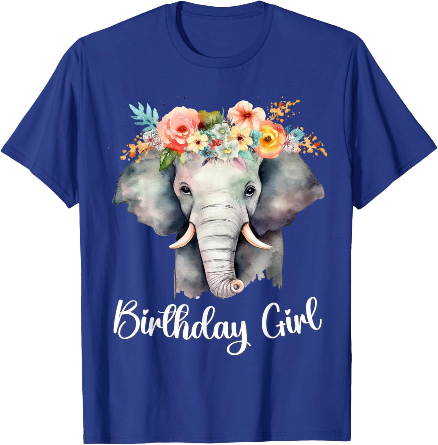 Elephant with Flowers for the Birthday Girl Toddlers Women T-Shirt - T-Shirt | Royal