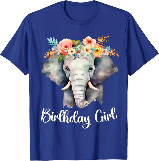 Elephant with Flowers for the Birthday Girl Toddlers Women T-Shirt - T-Shirt | Royal