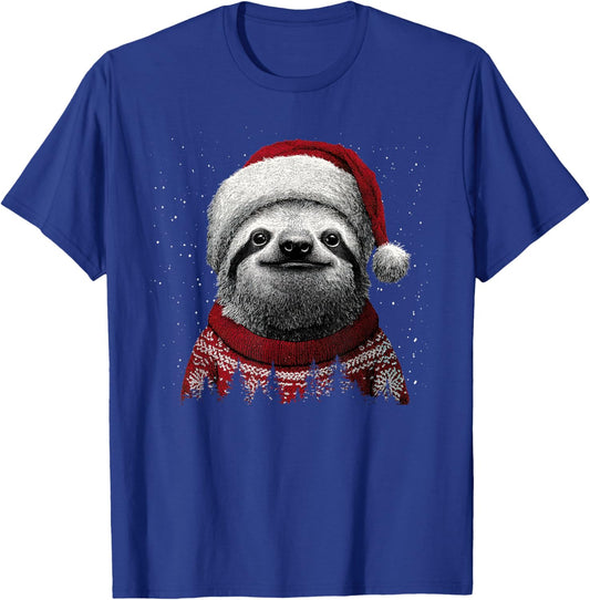 Merry Christmas Funny Sloth Santa Hat Xmas Pajama T-Shirt - T-Shirt | Royal