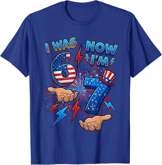 I was 6 Now I'm 7 Birthday 7th 4th of July Patriotic Boys T-Shirt - T-Shirt | Royal