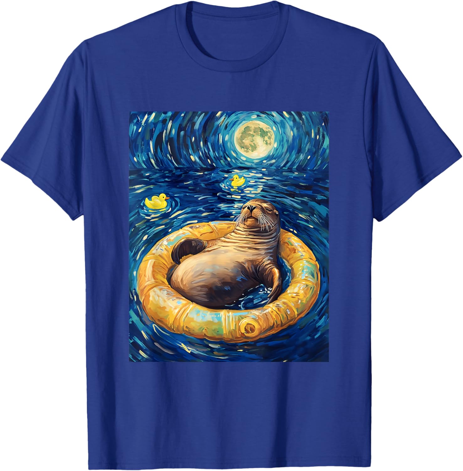 Sea Lions Illustration Starry Night T-Shirt - T-Shirt | Royal