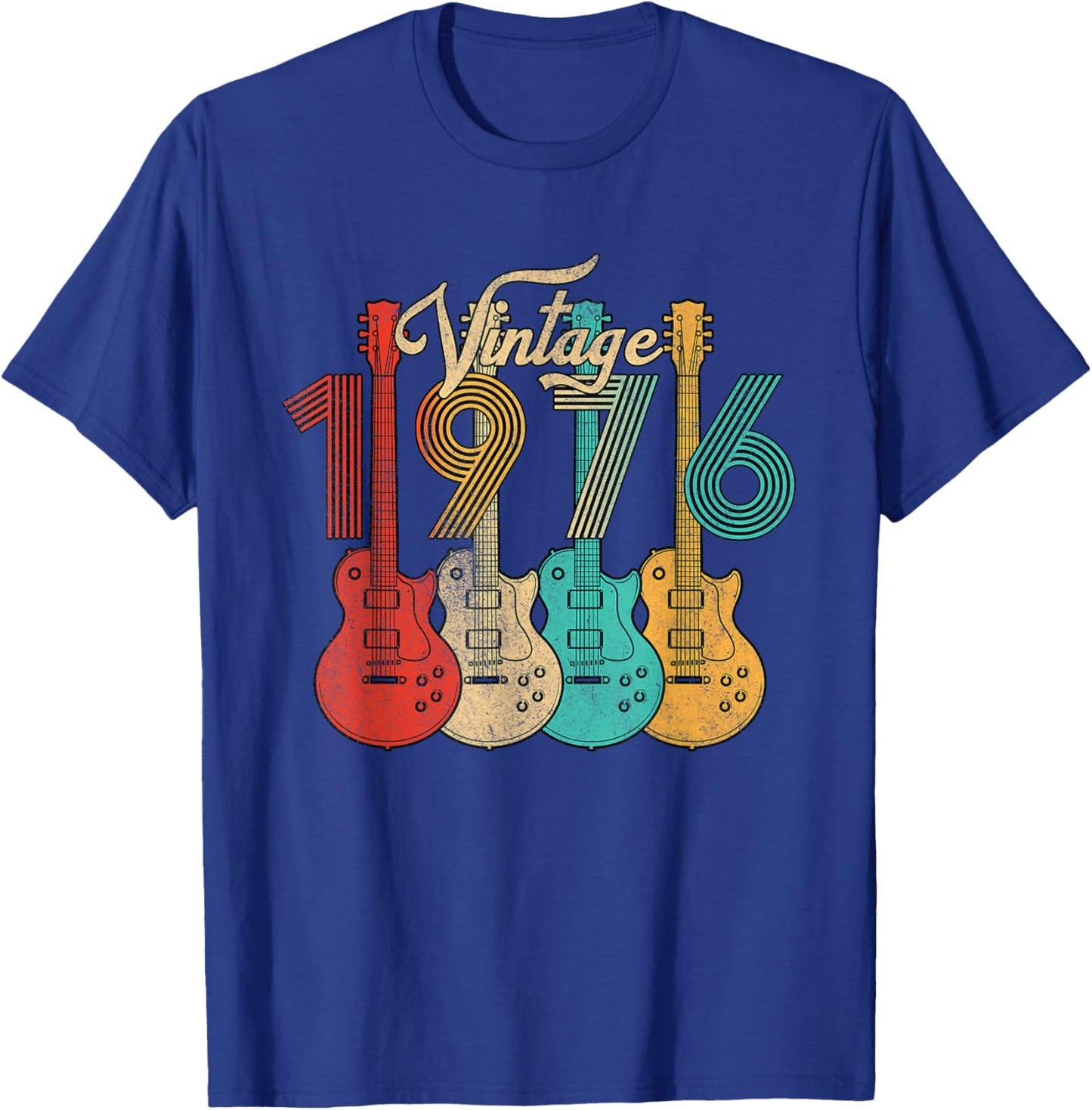 Vintage Born in 1976 50th Birthday Gifts 50 Years Old Guitar T-Shirt - T-Shirt | Royal
