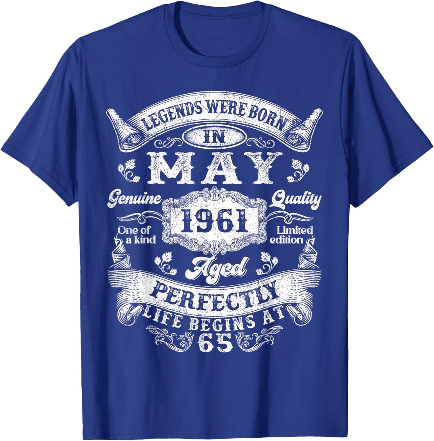 Legends were Born in May 1961 Vintage 65th Birthday T-Shirt - T-Shirt | Royal