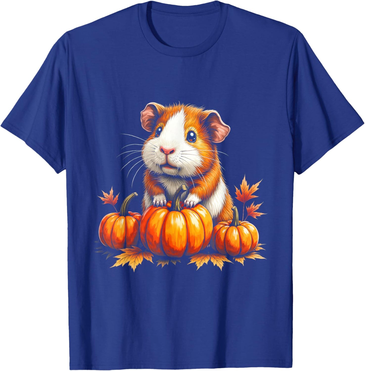 Cute Guinea Pig Fall Vibes Autumn Pumpkins Thanksgiving T-Shirt - T-Shirt | Royal