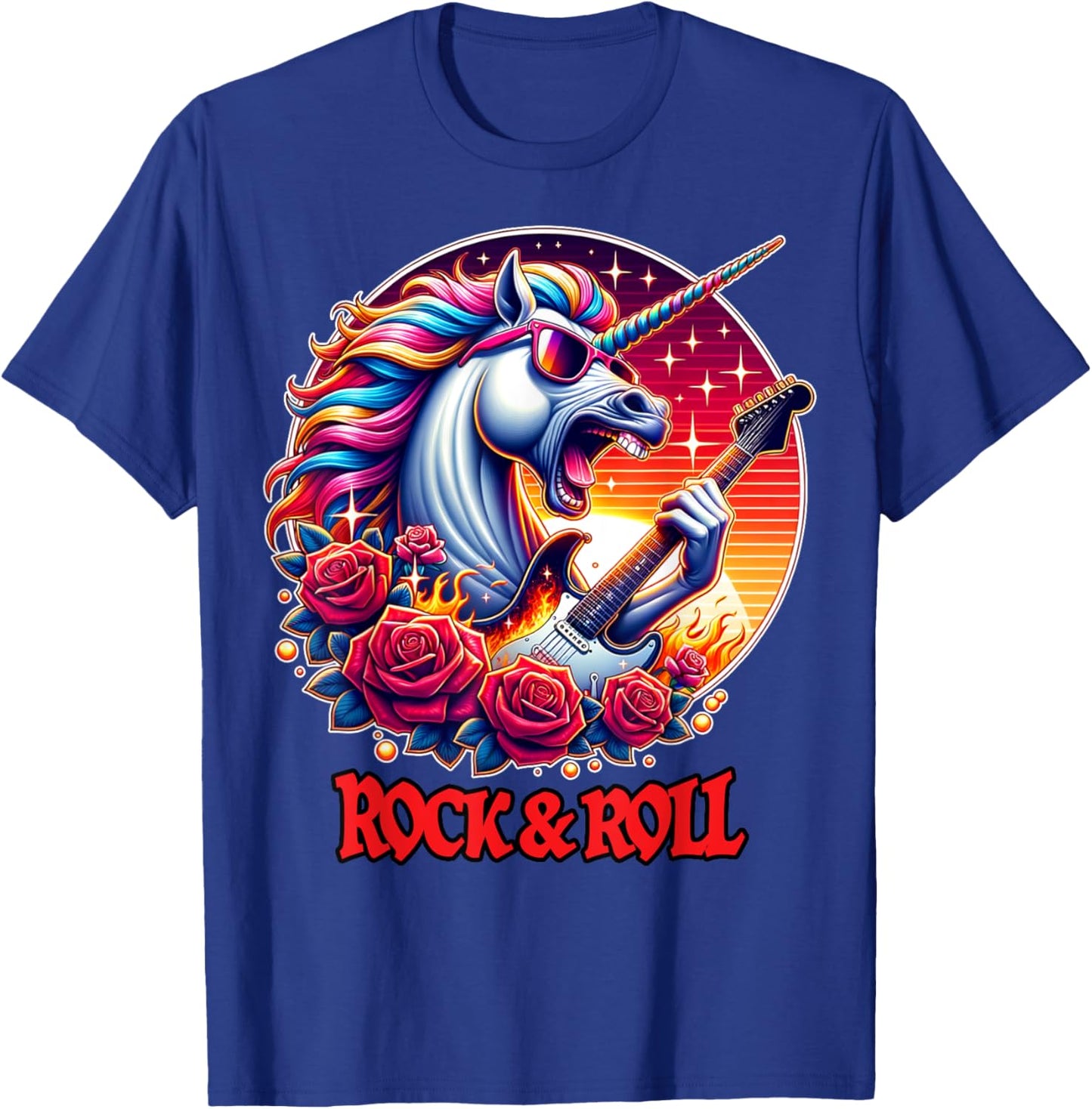Unicorn Playing Guitar Rock and Roll Rock Star Women T-Shirt - T-Shirt | Royal