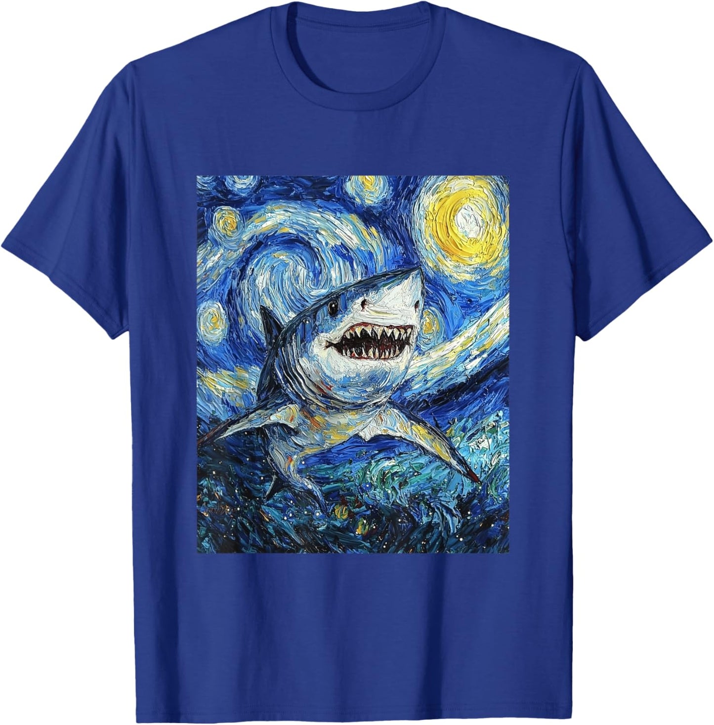 Funny Shark - Van Gogh Style - Starry Night T-Shirt - T-Shirt | Royal