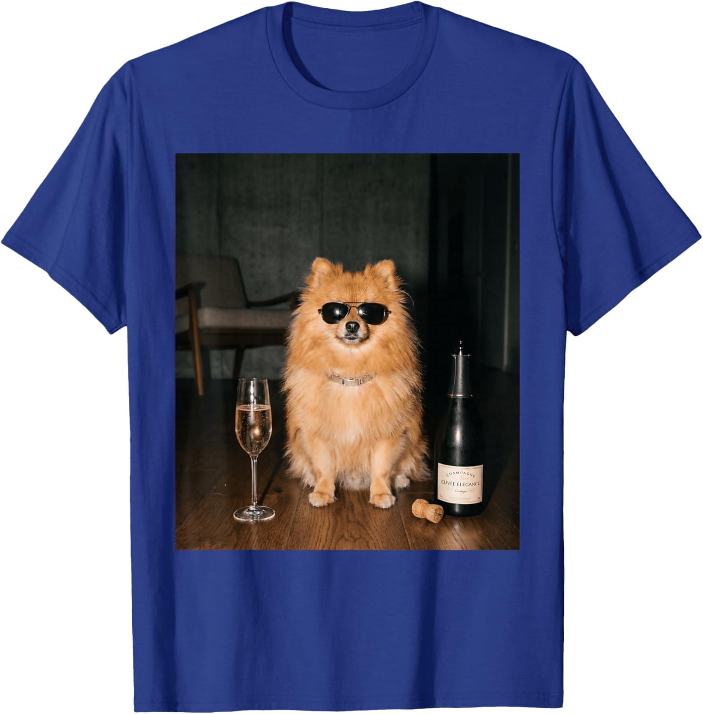 Pomeranian Drinking Champagne Funny Fathers Day T-Shirt - T-Shirt | Royal