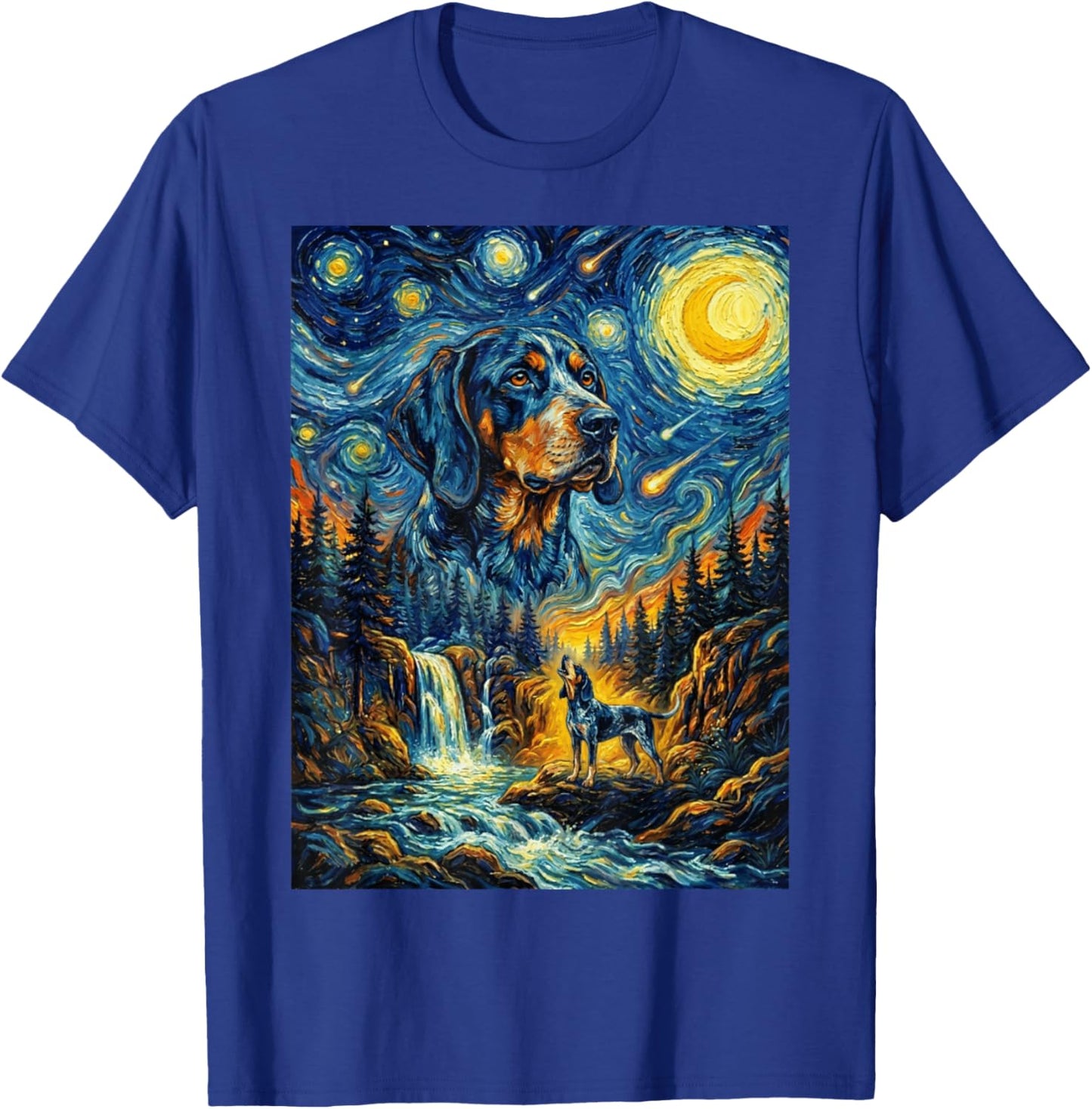 Bluetick Coonhound Dog Howling The Moon Night Starry Style T-Shirt - T-Shirt | Royal