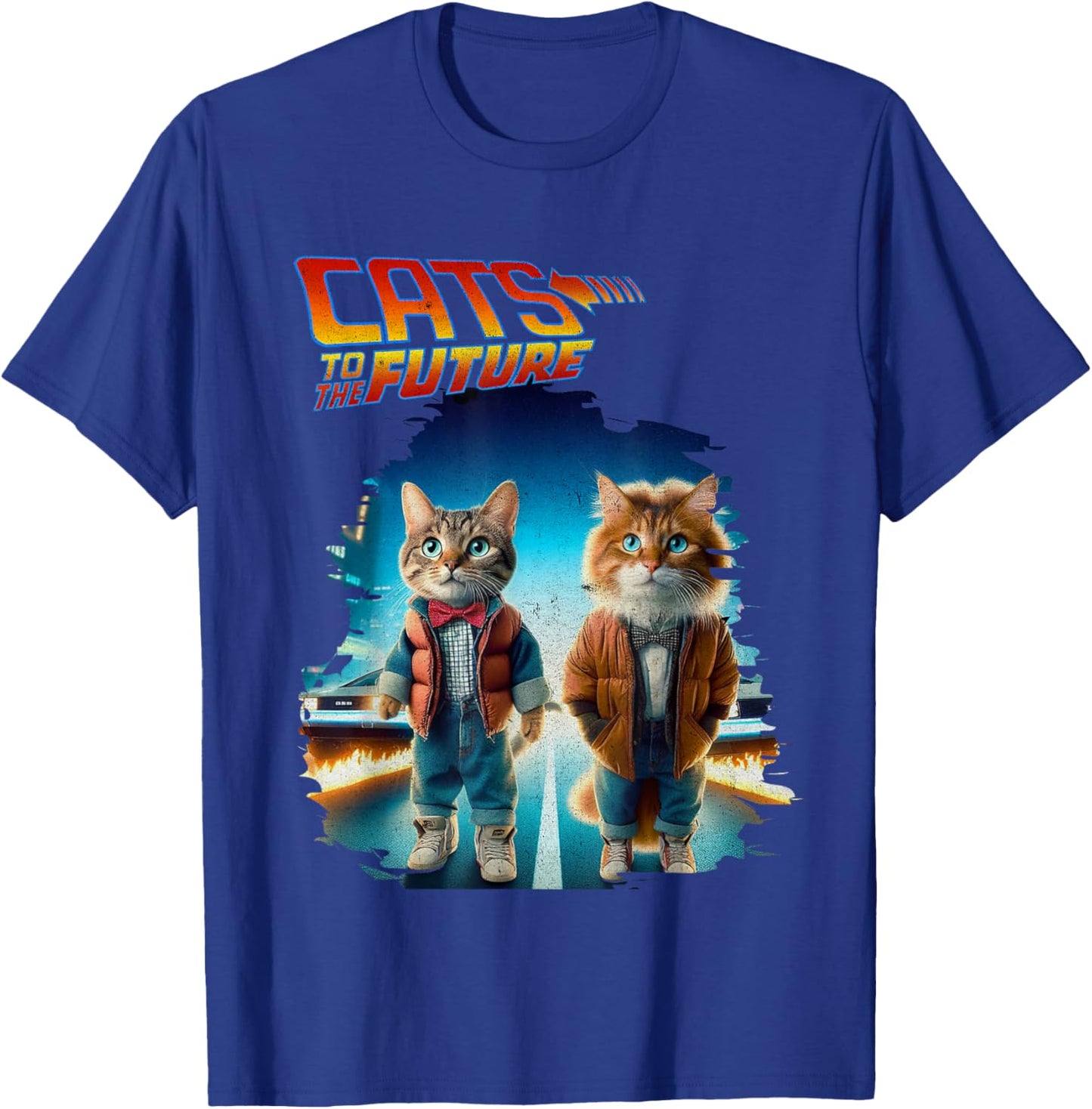 Pop Culture Cats To The Future Parody Funny 80s 90s Cats T-Shirt - T-Shirt | Royal