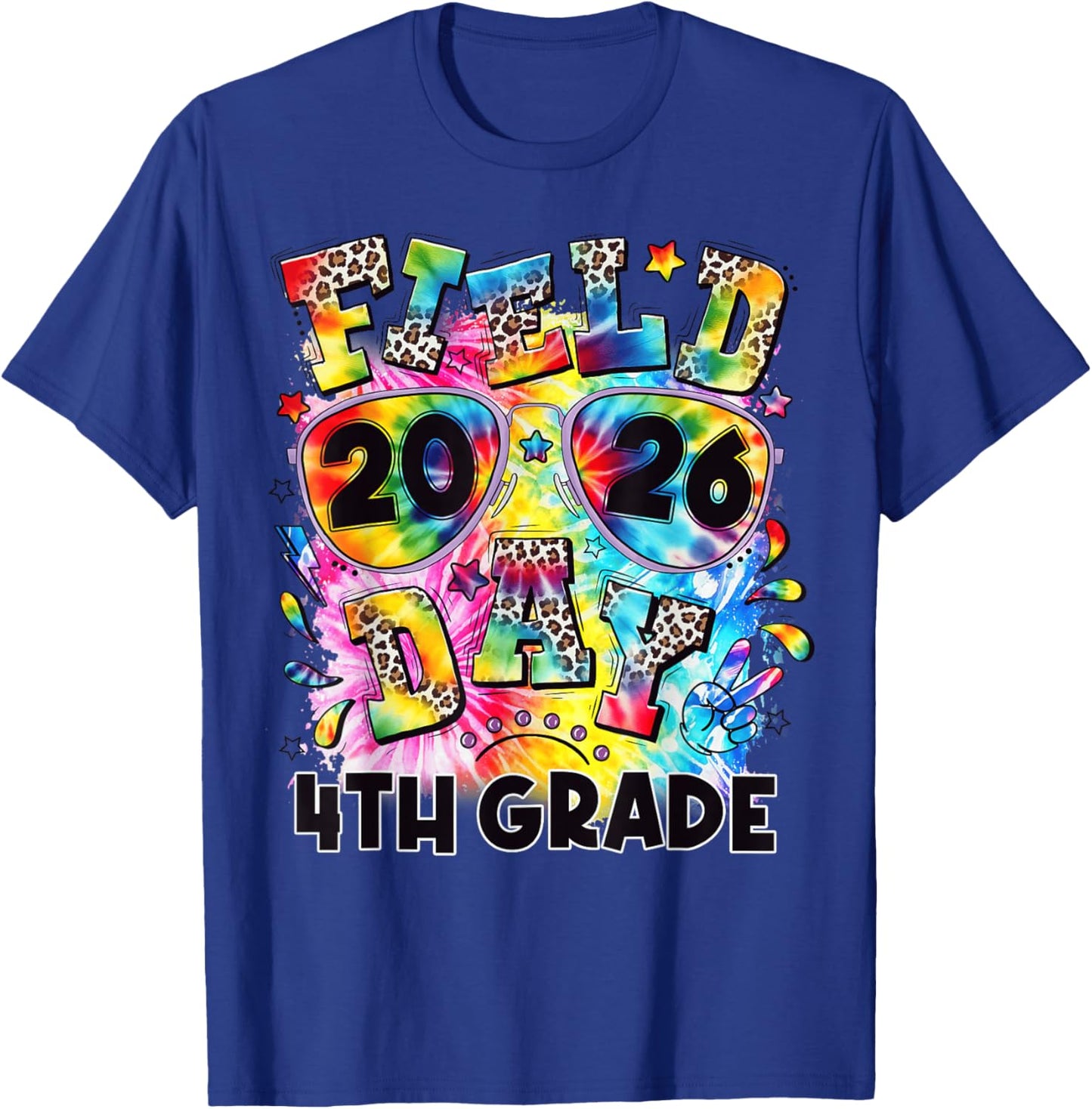 Field Day 2026 Fourth 4th Grade Tie Dye Leopard School T-Shirt - T-Shirt | Royal