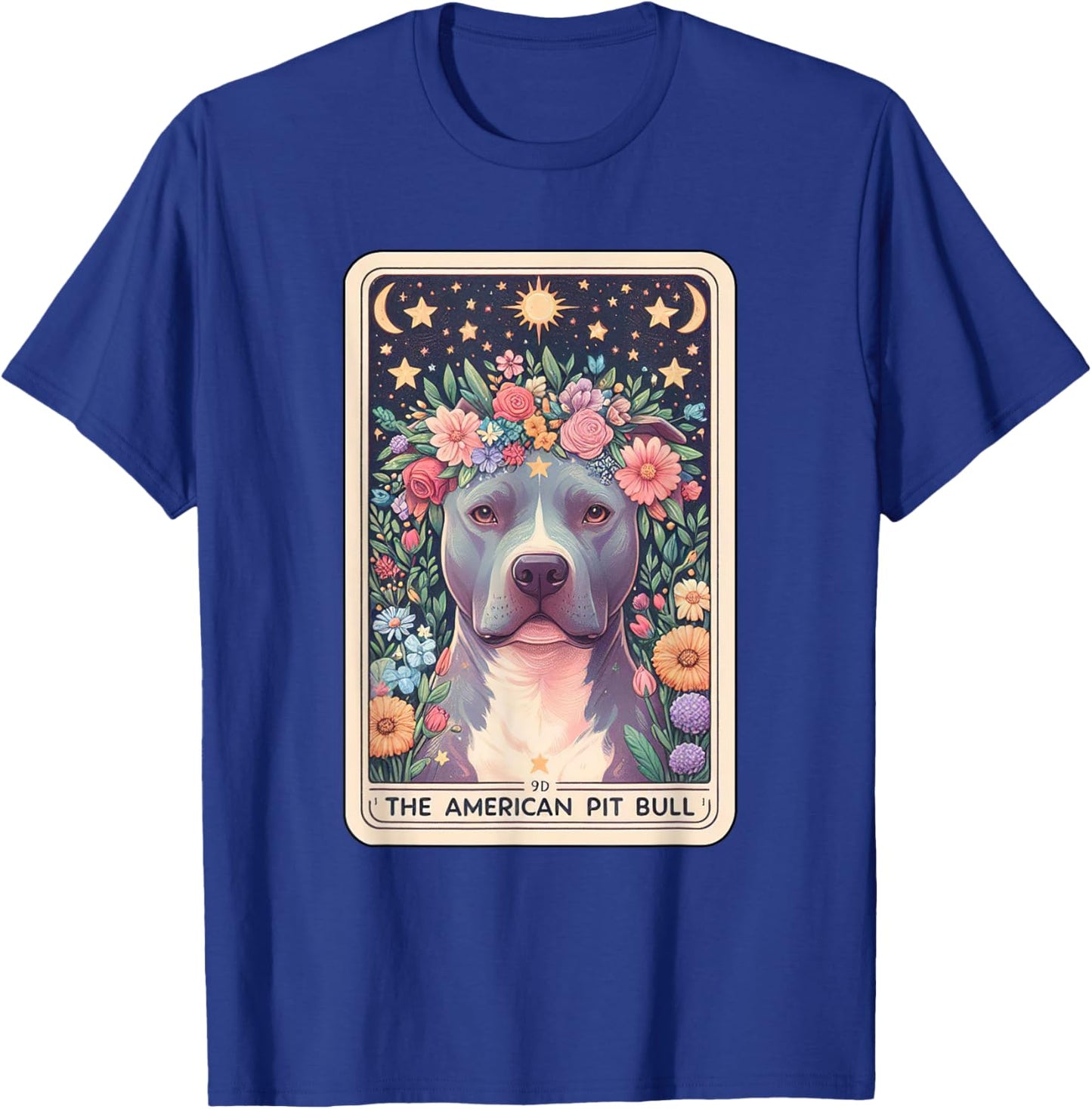 Pitbull Dog Floral Boho Flowers Tarot Card T-Shirt - T-Shirt | Royal