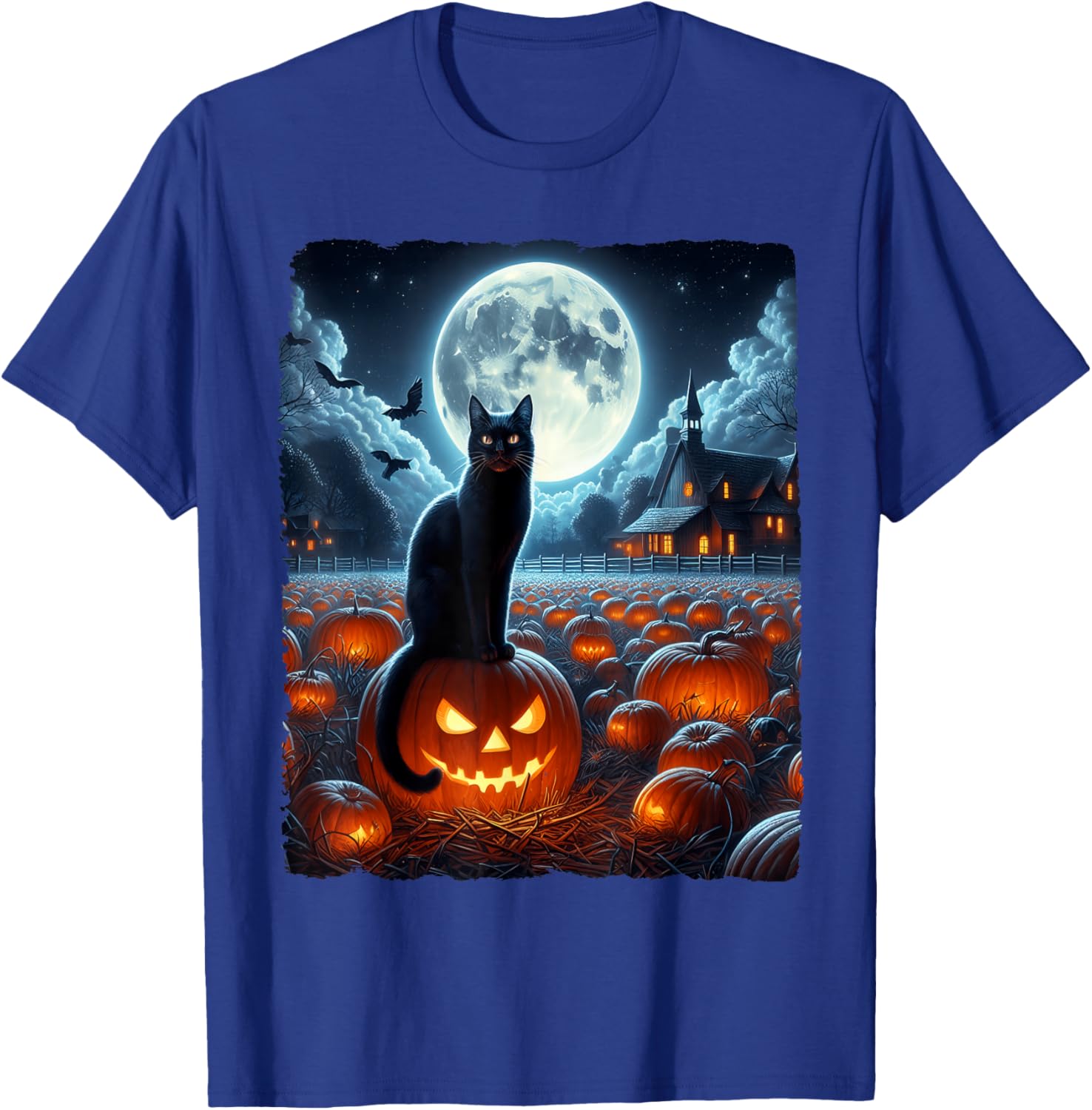 Black Cat Halloween Cat Lovers Starry Night Cat Van Gogh Cat T-Shirt - T-Shirt | Royal