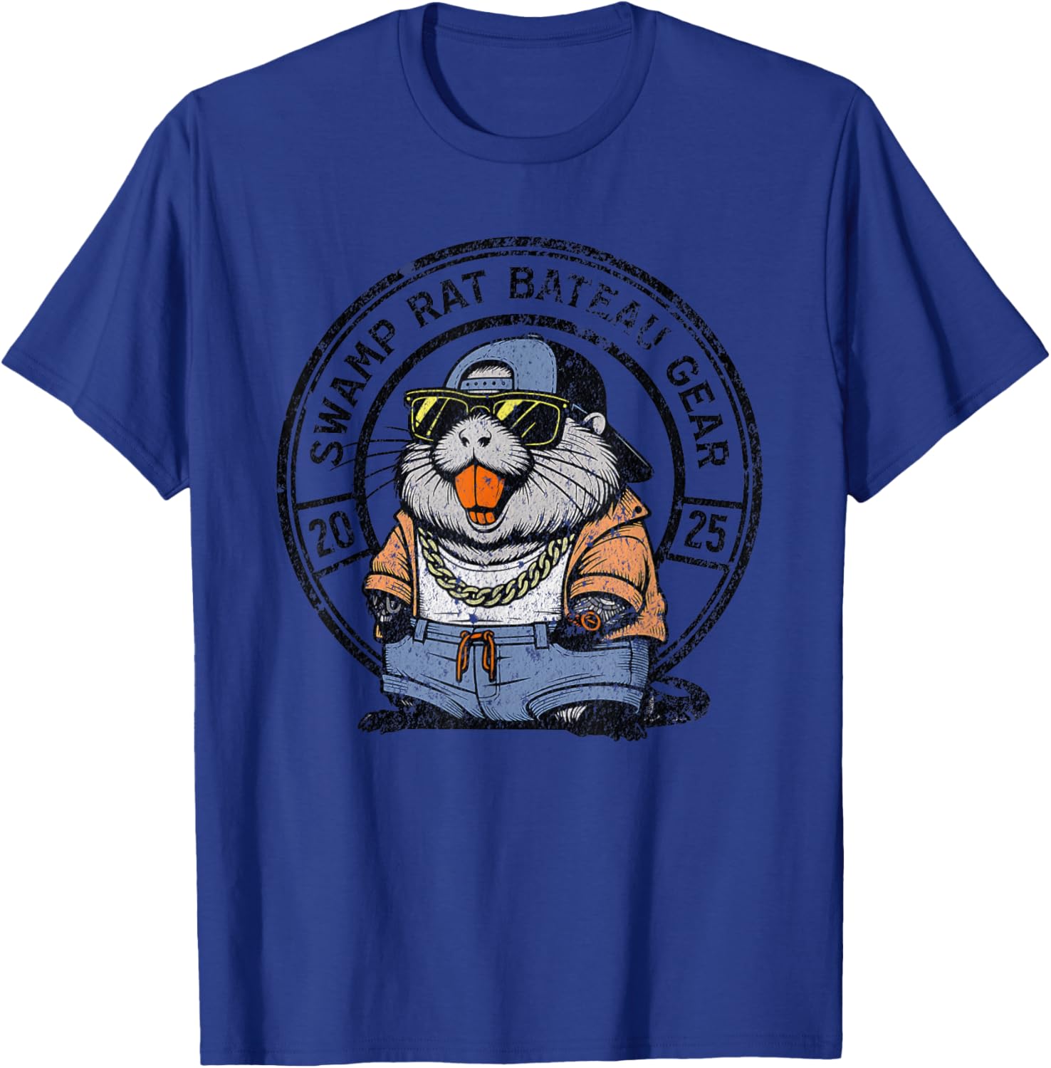 Louisiana Swamp Rat Bateau Gear Fun Nutria Rat Orange Teeth T-Shirt - T-Shirt | Royal