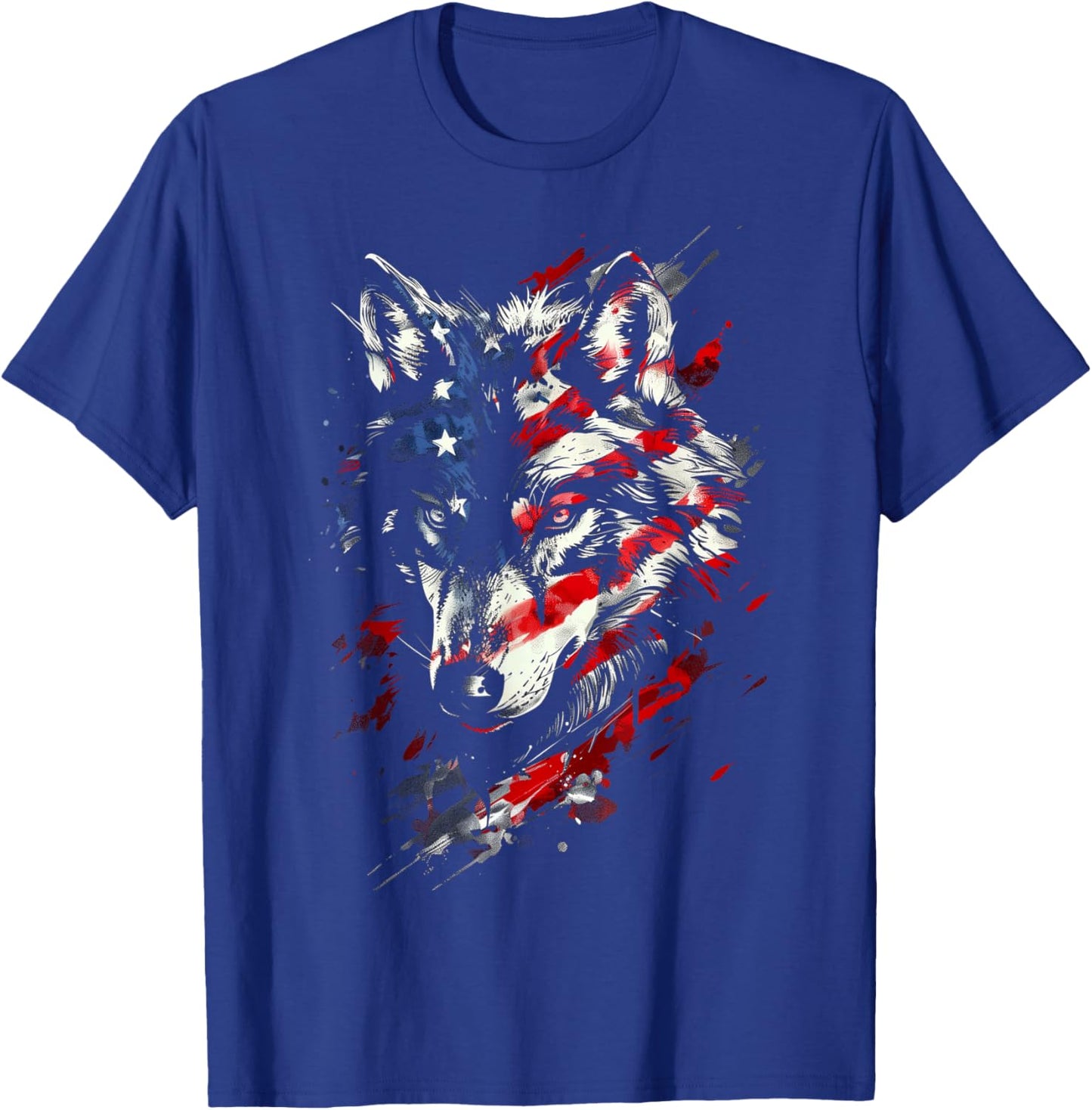 Wolf American Flag USA Patriotic Wolf Lover T-Shirt - T-Shirt | Royal