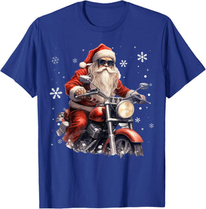 Santa Riding a Motorcycle Biker Motorcycle Lover Xmas Pajama T-Shirt - T-Shirt | Royal