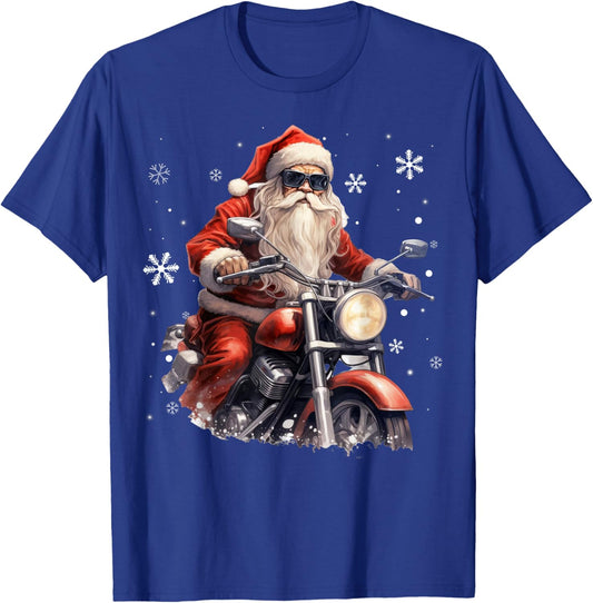Santa Riding a Motorcycle Biker Motorcycle Lover Xmas Pajama T-Shirt - T-Shirt | Royal
