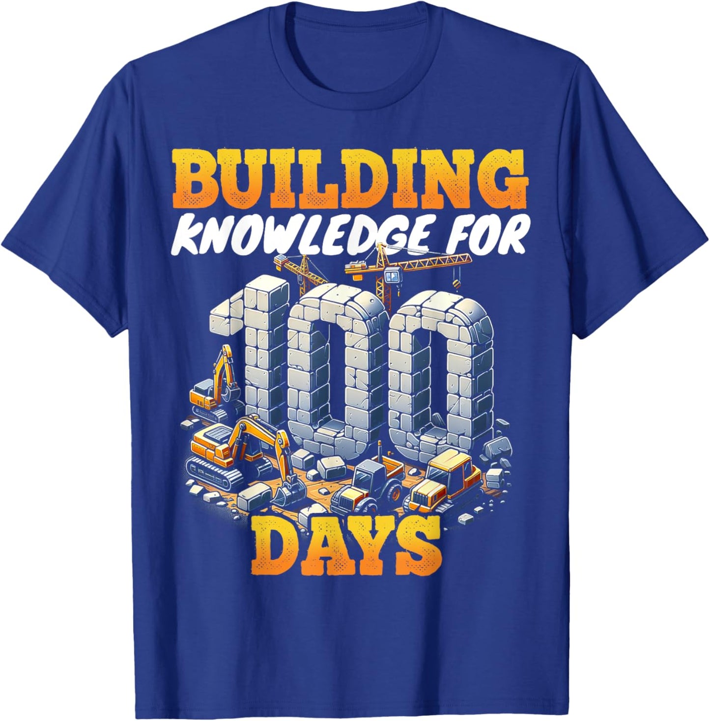 100 Days of School Boys Teacher 100th Day Construction Truck T-Shirt - T-Shirt | Royal