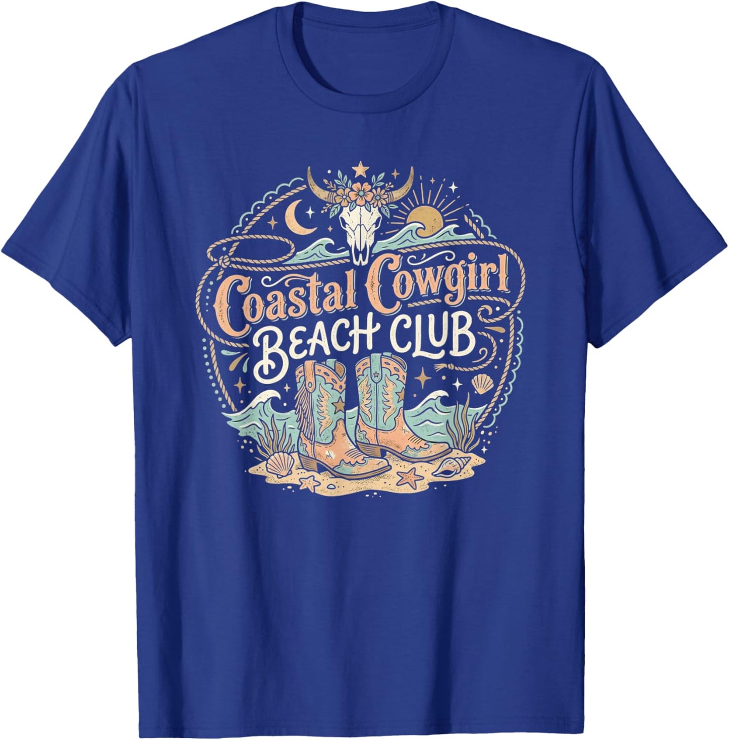 Coastal Cowgirl Beach Club Ranch Meets Ocean Boots Beach T-Shirt - T-Shirt | Royal