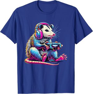 Funny Retro Opossum Gaming - -Adults/Kids - Black - Small - Short Sleeve - - Retro Gaming - Opossum Lover & Gamer T-Shirt - T-Shirt | Royal