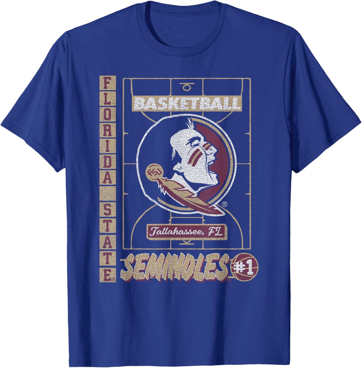 Florida State Seminoles Basketball Vintage Court Black T-Shirt - T-Shirt | Royal