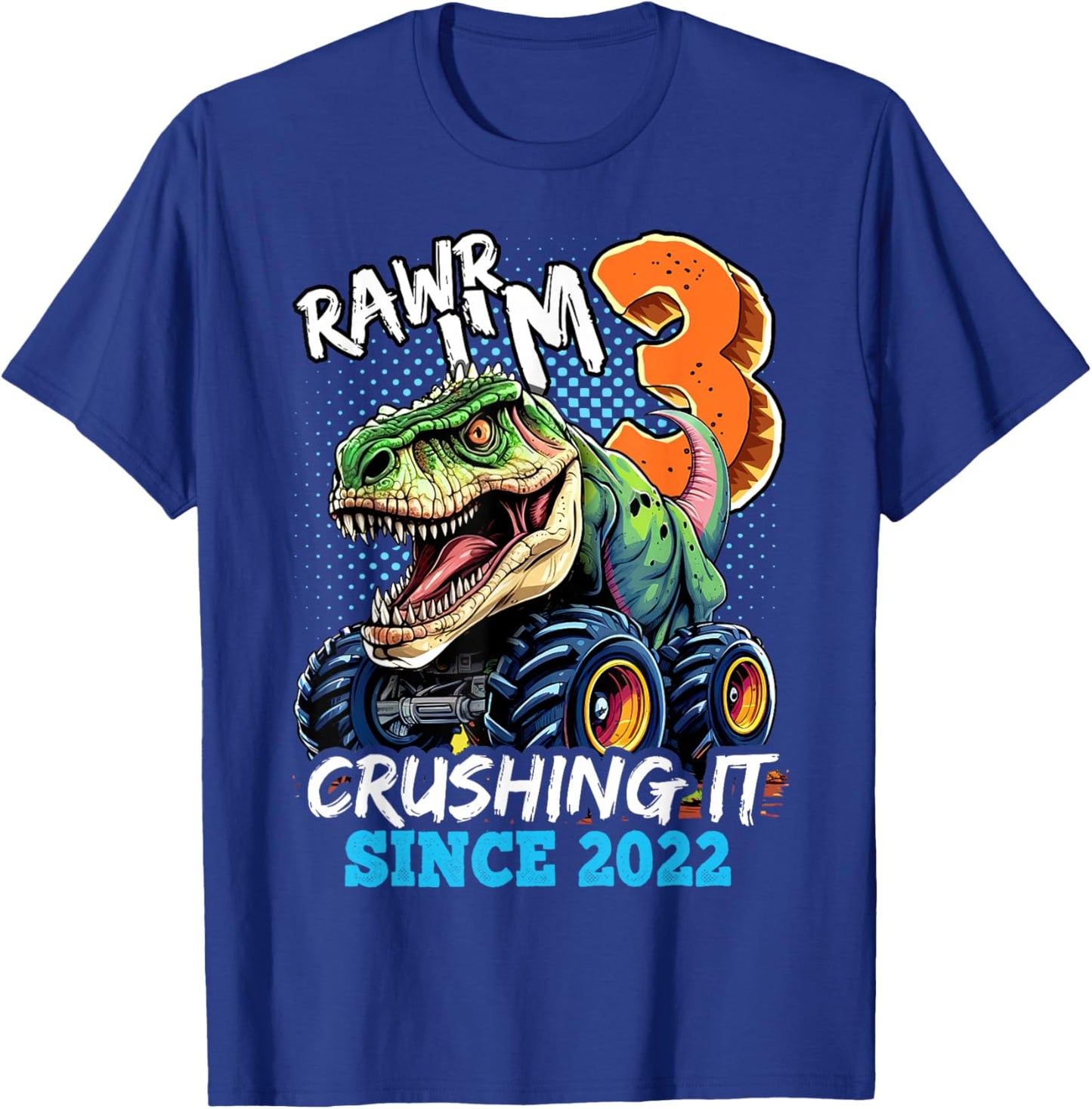 3rd Birthday Monster Truck Dinosaur Party Boys Rawr I'm 3 T-Shirt - T-Shirt | Royal
