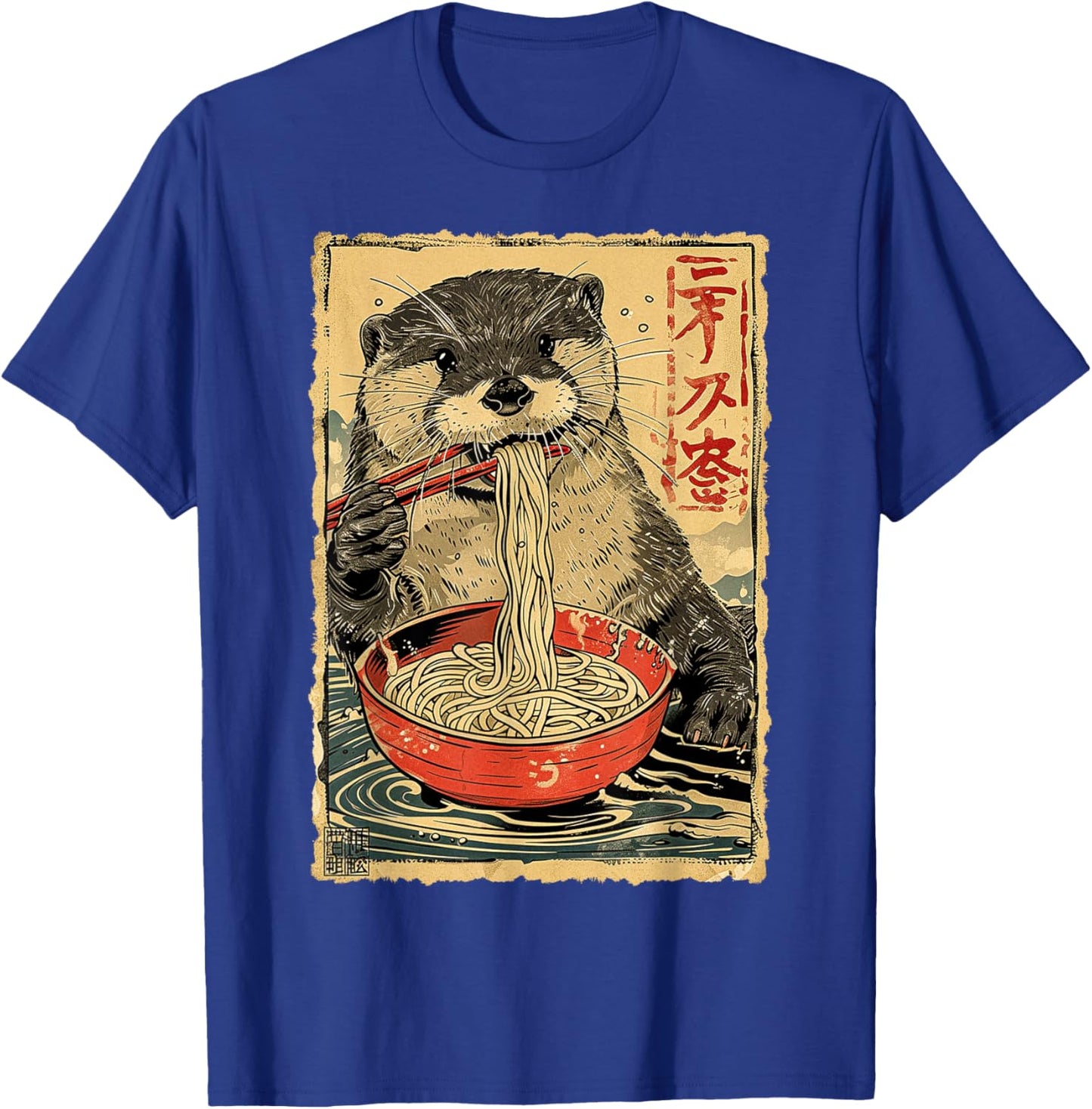 Funny Vintage Japanese Art Otter Eating Ramen Noodles Kids T-Shirt - T-Shirt | Royal