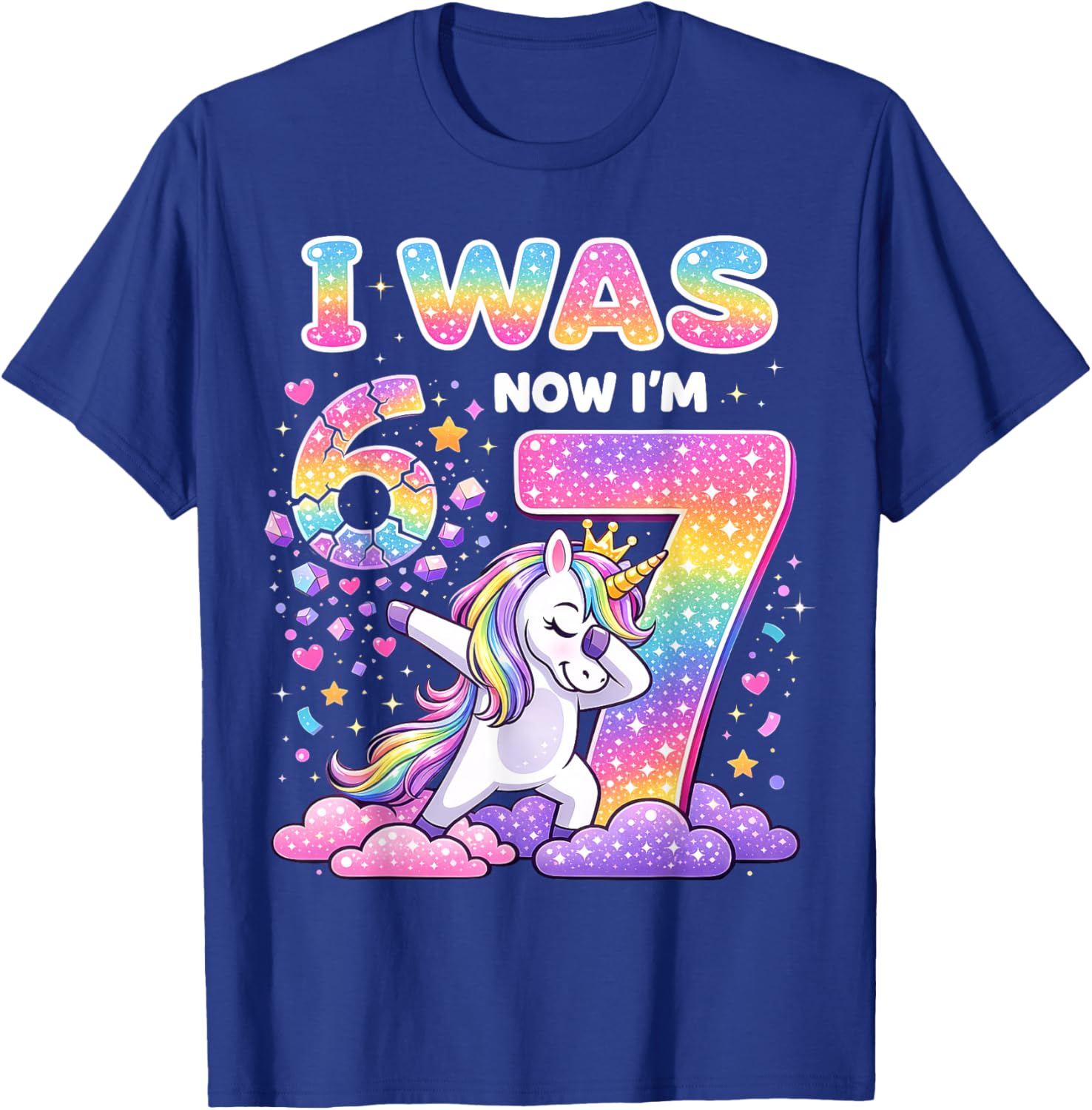 I was 6 Now I'm 7 Unicorn Girl 7th Birthday Girls 7 Year Old T-Shirt - T-Shirt | Royal