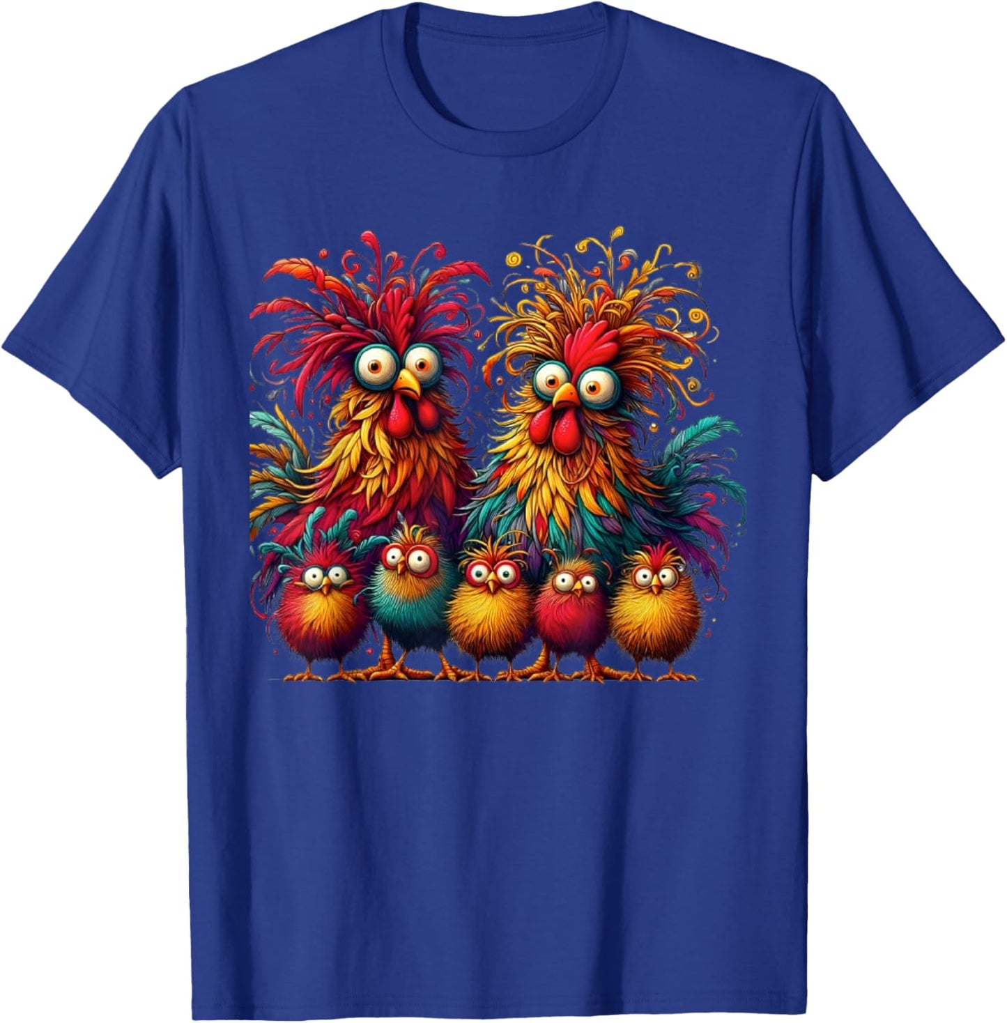 Eagerlys Colorful Funny Chicken Art Crazy Chicken Family T-Shirt - T-Shirt | Royal