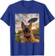 German Shepherd Dog Selfie with UFOs Aliens Funny Graphic T-Shirt - T-Shirt | Royal