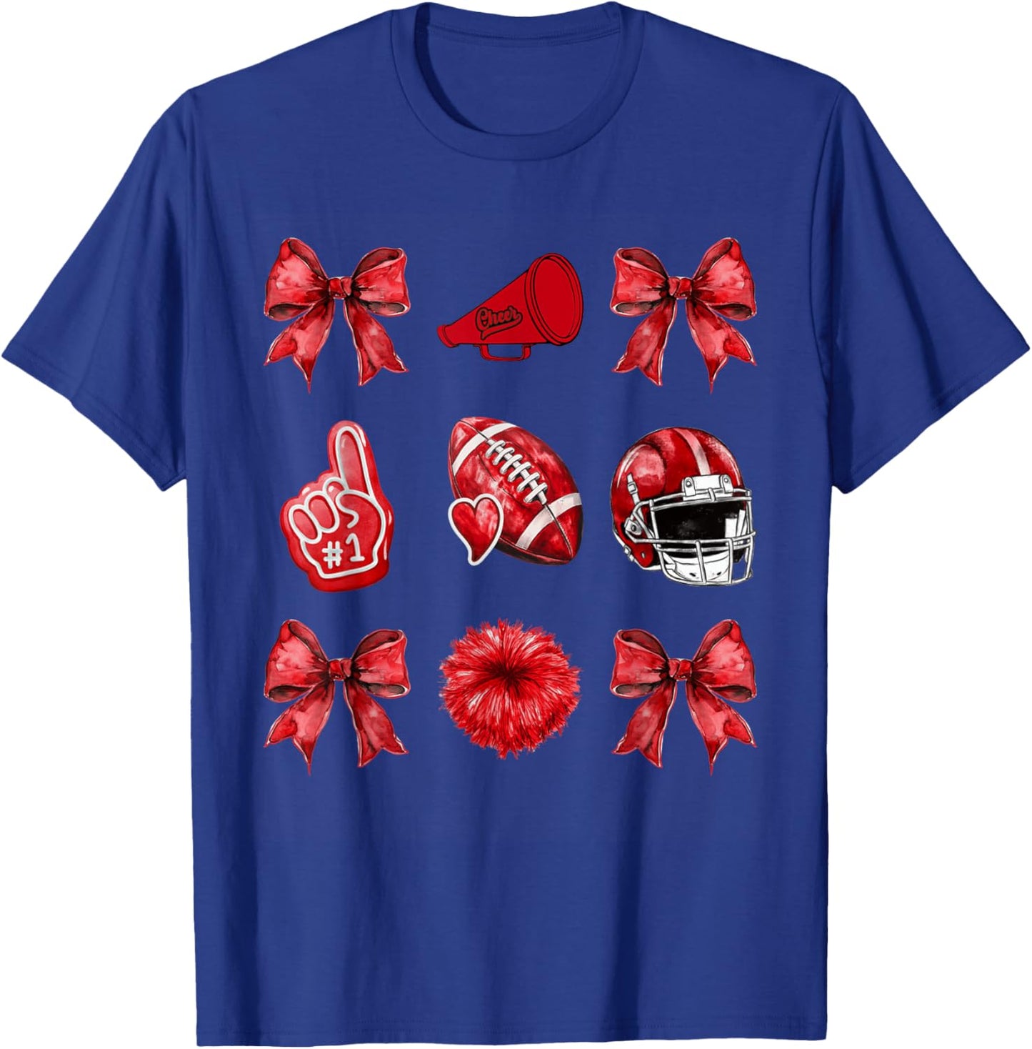 Cute Coquette Bow Game Day American Football Player Coaches T-Shirt - T-Shirt | Royal