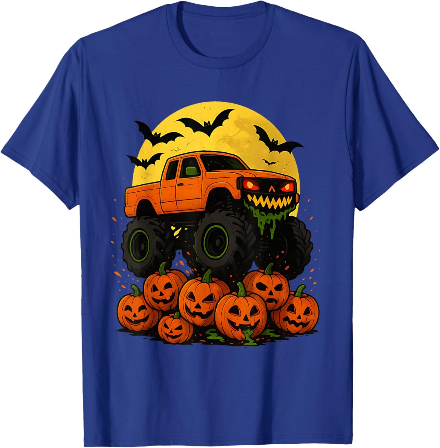Halloween Monster Truck Crushing Pumpkins T-Shirt - T-Shirt | Royal