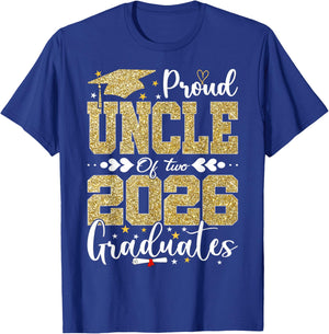 Proud Uncle of Two 2026 Graduates Senior Uncle of Graduate T-Shirt - T-Shirt | Royal