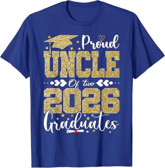 Proud Uncle of Two 2026 Graduates Senior Uncle of Graduate T-Shirt - T-Shirt | Royal