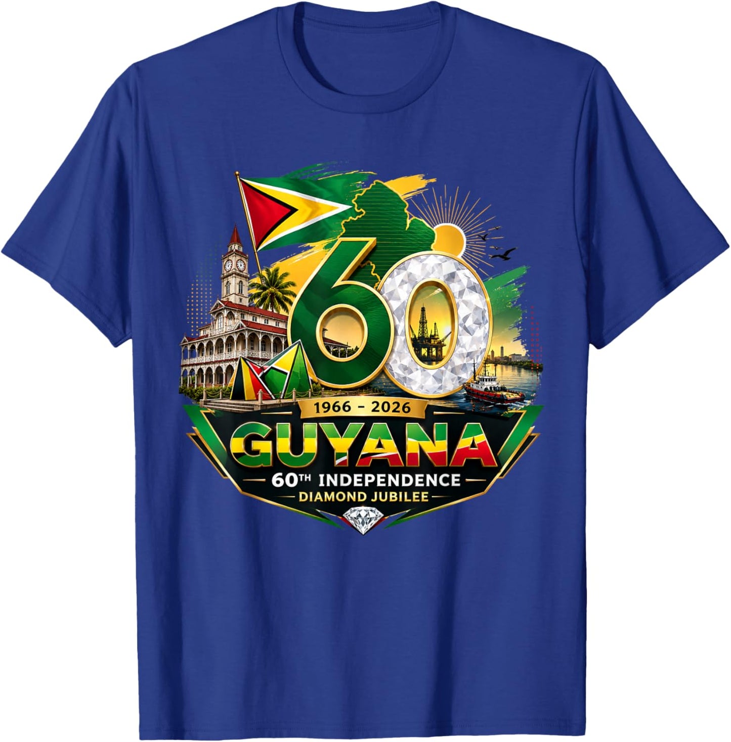 Celebrating 60 Years of Independence Guyana Diamond Jubilee T-Shirt - T-Shirt | Royal