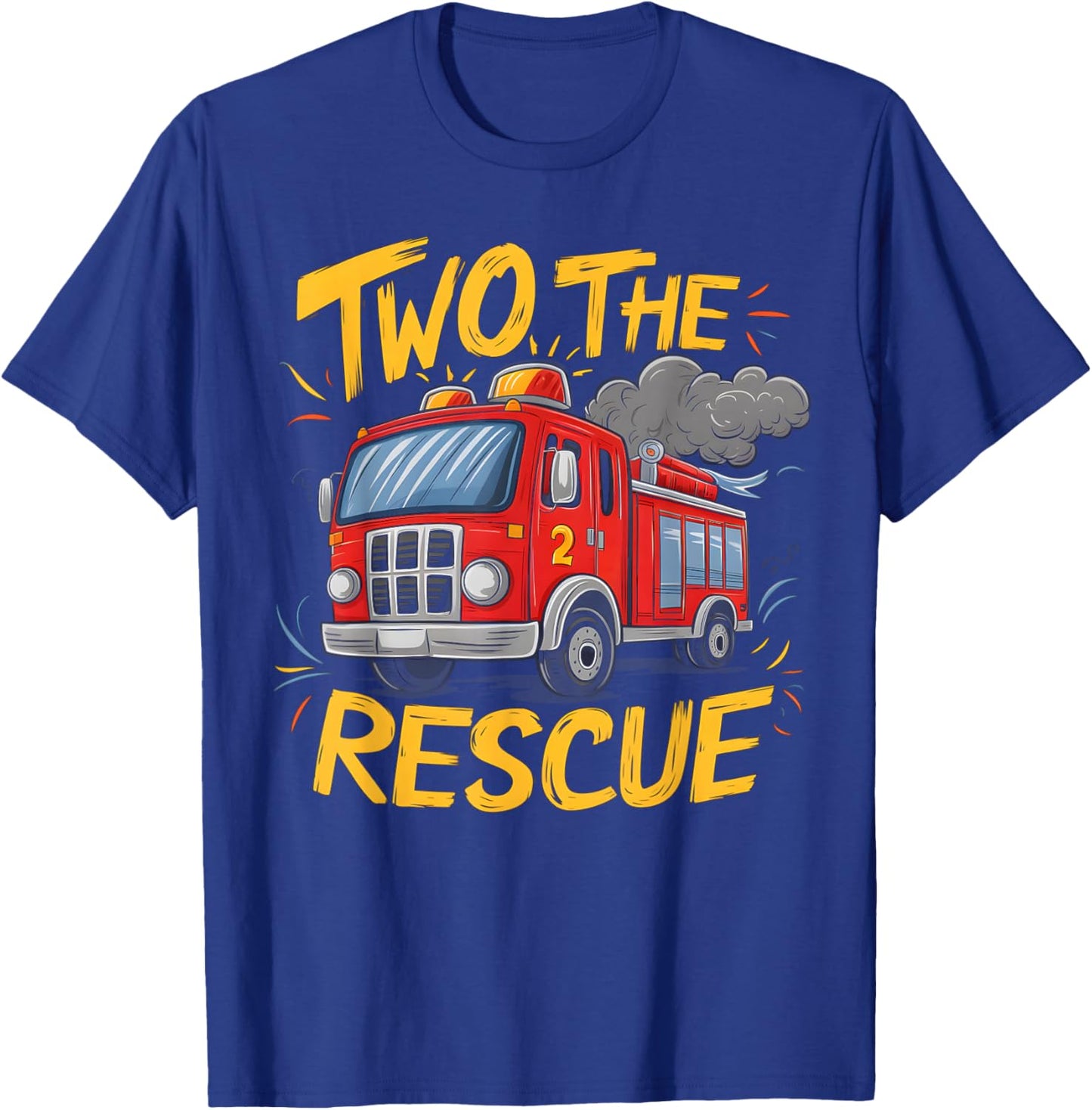 Two The Rescue Firetruck 2 Yr old boy 2nd Birthday Party T-Shirt - T-Shirt | Royal