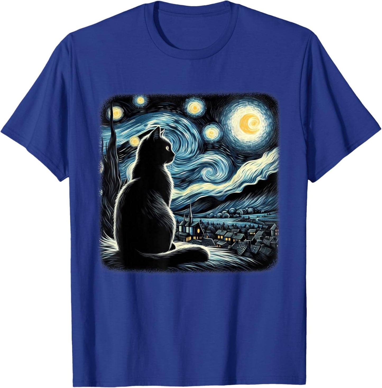 Van Gogh Starry Night Cat Art For Cat Lovers Cat Mom Cat Dad T-Shirt - T-Shirt | Royal