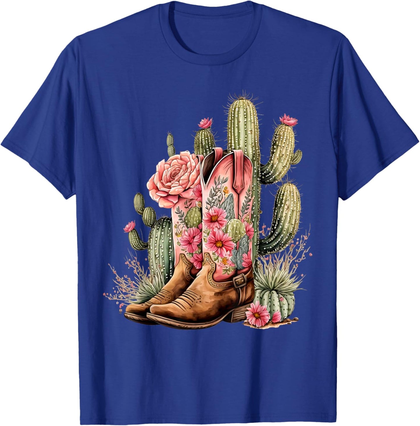 Retro Cowgirl Boots Floral Cactus Western Flower Teen Girls T-Shirt - T-Shirt | Royal