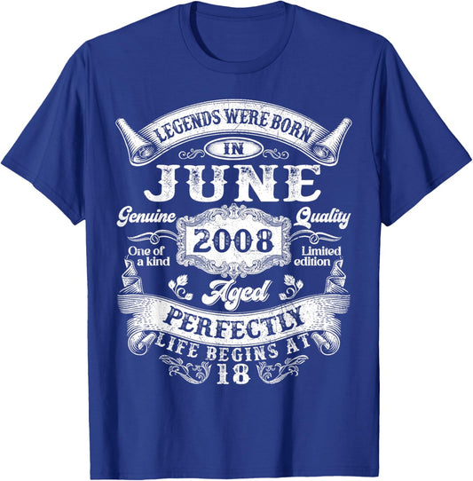 Vintage Legends were Born in June 2008 18th Birthday Boy Men T-Shirt - T-Shirt | Royal