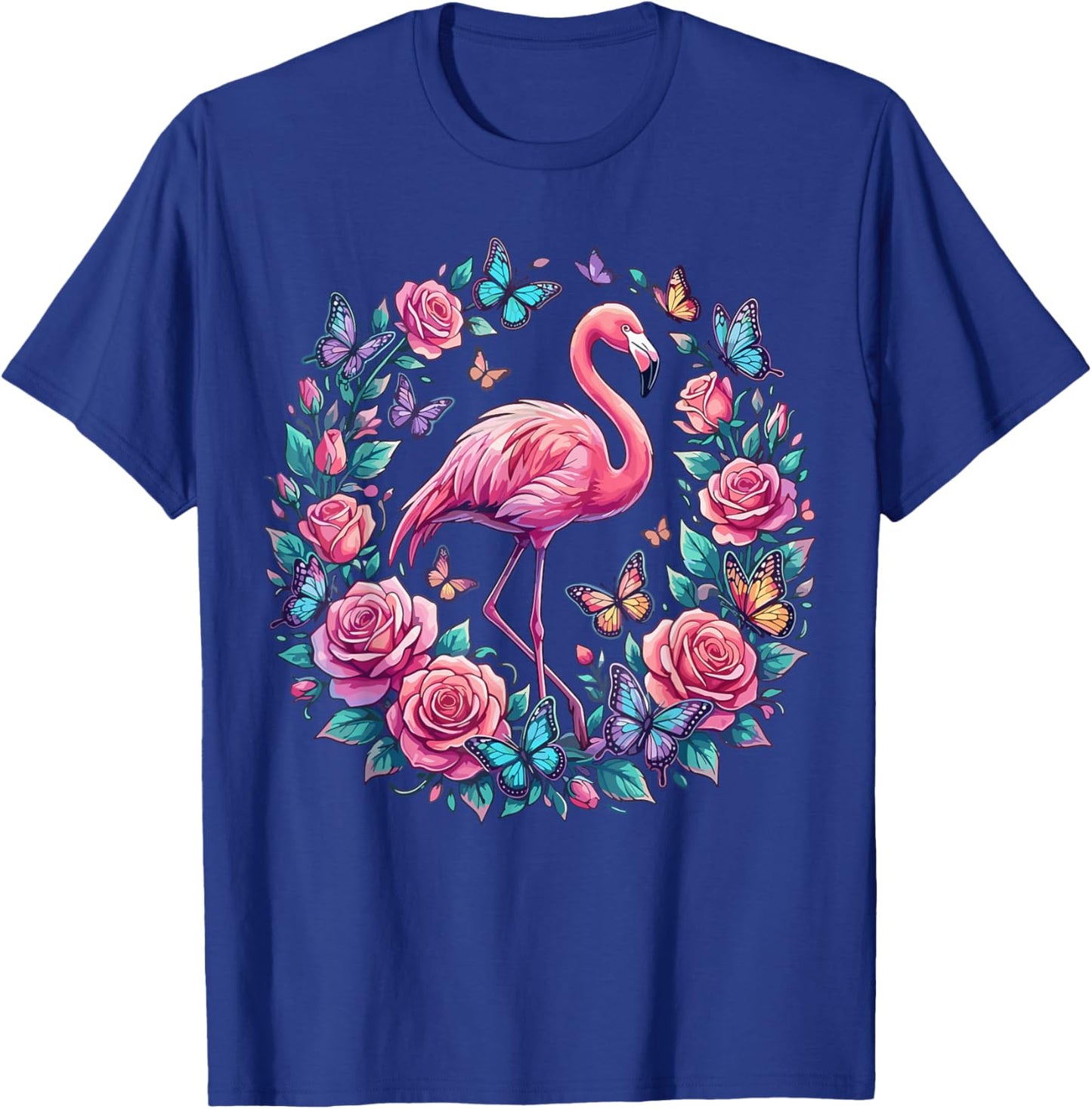 Flamingo with Pink Roses Floral T-Shirt - T-Shirt | Royal