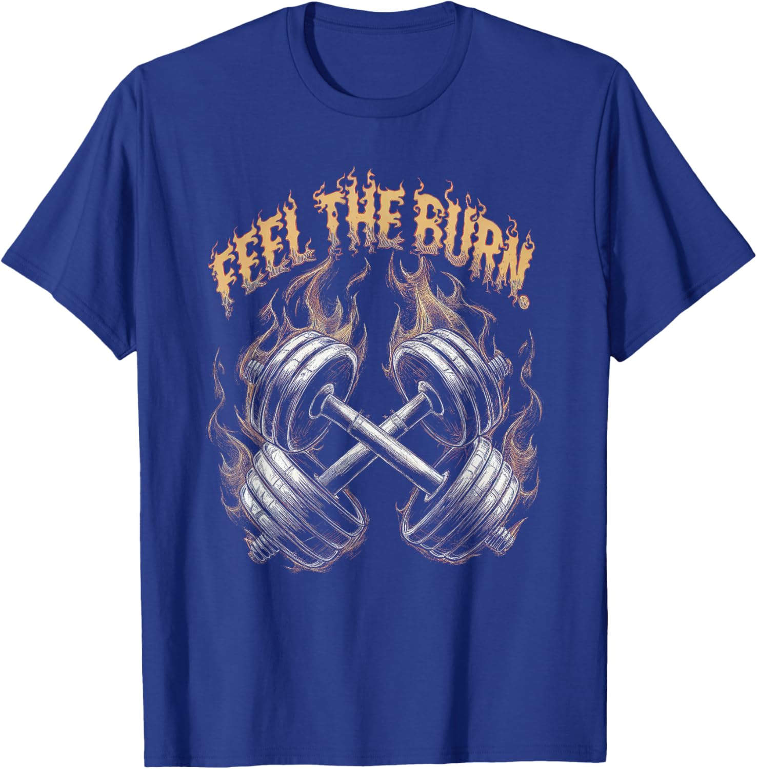 Feel the Burn - Gym Art Dumbbells Design T-Shirt - T-Shirt | Royal