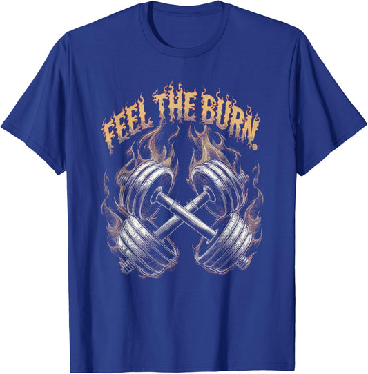 Feel the Burn - Gym Art Dumbbells Design T-Shirt - T-Shirt | Royal